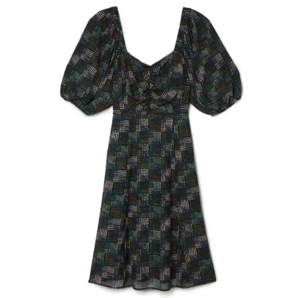 Elaine Puff Sleeve Multicolored Dot Mesh Midi Dress in Green‎ Size XS